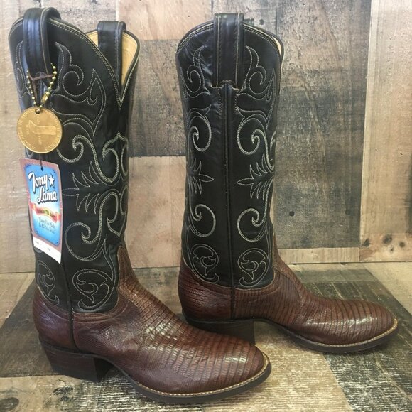 Tony Lama Vintage Round Toe Gold Label Teju Lizard Cowboy Boots Womens 4 B - Picture 9 of 12